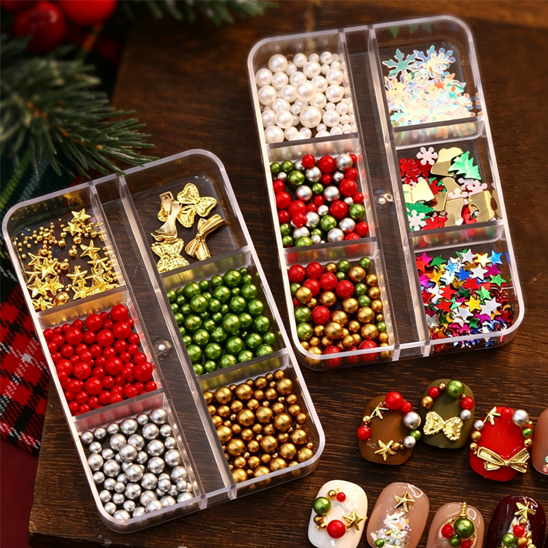 6-Grid Festive Nail Gems Set Christmas Nail Art Decoration